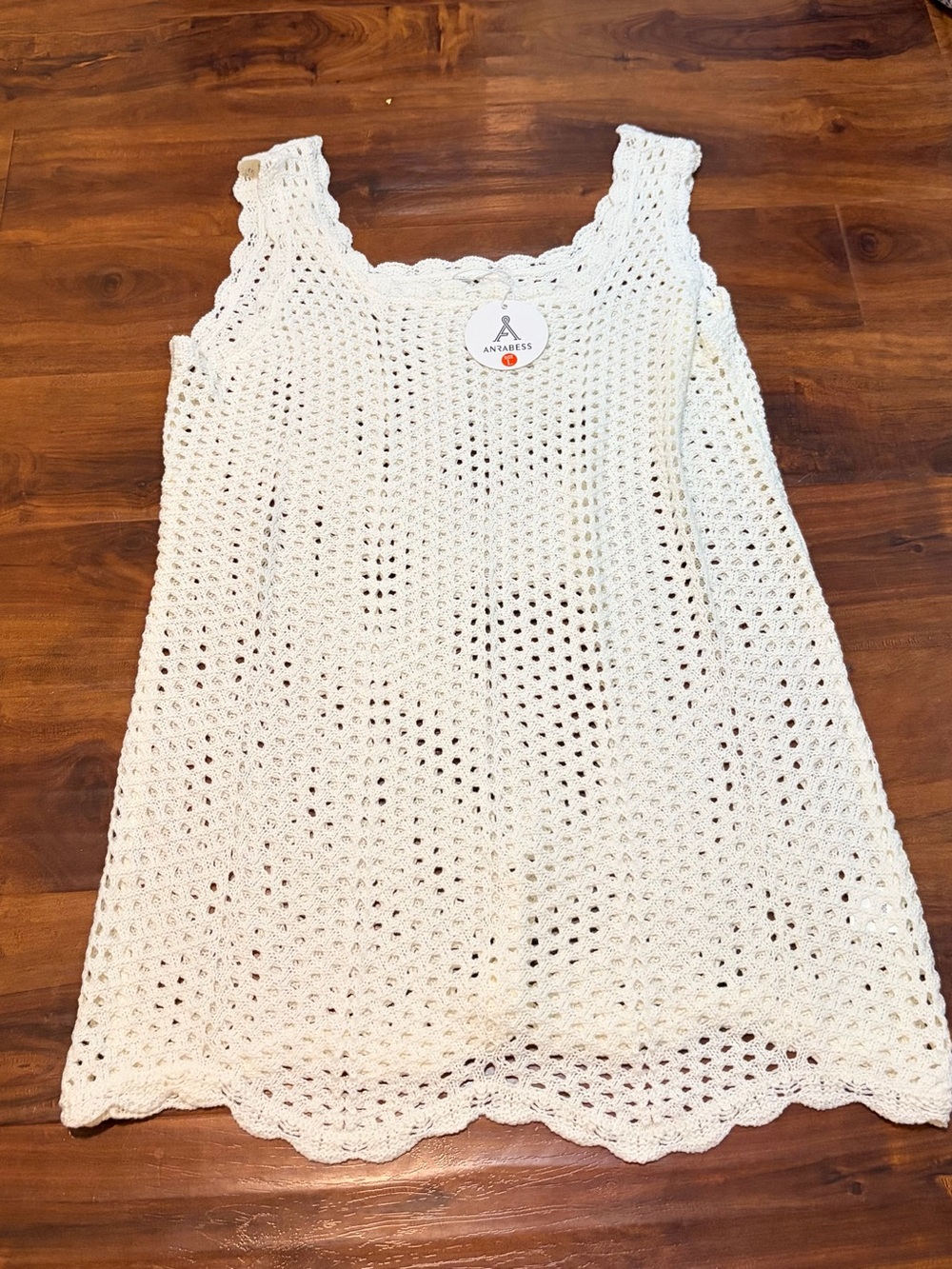 Anrabess Cream Crochet Swim Coverup Tank